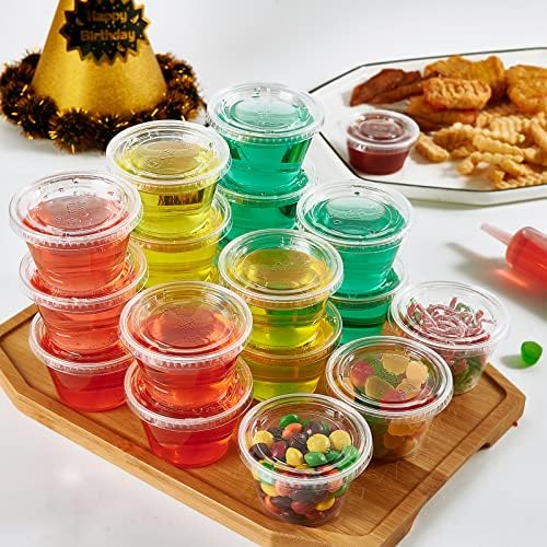 לילימיקי [360 סטים - 4 עוז] כוסות מנות פלסטיק עם מכסים, 4 עוז כוסות רוטב פלסטיק,כוסות ג ' לו שוט,